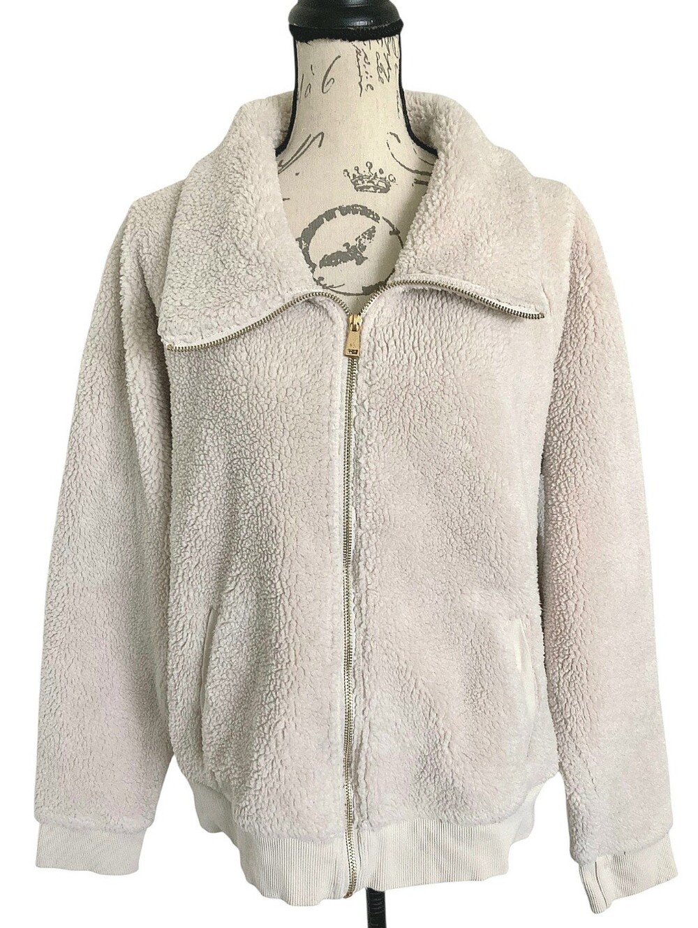 Lauren Ralph Lauren Sherpa Teddy Fleece Zip bomber Jacket Ivory size XL Winter